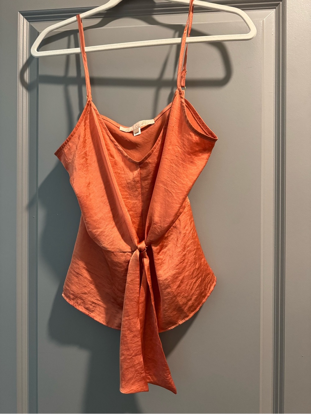 Hutch Orange Satin Tie-Front Spaghetti Strap Tank